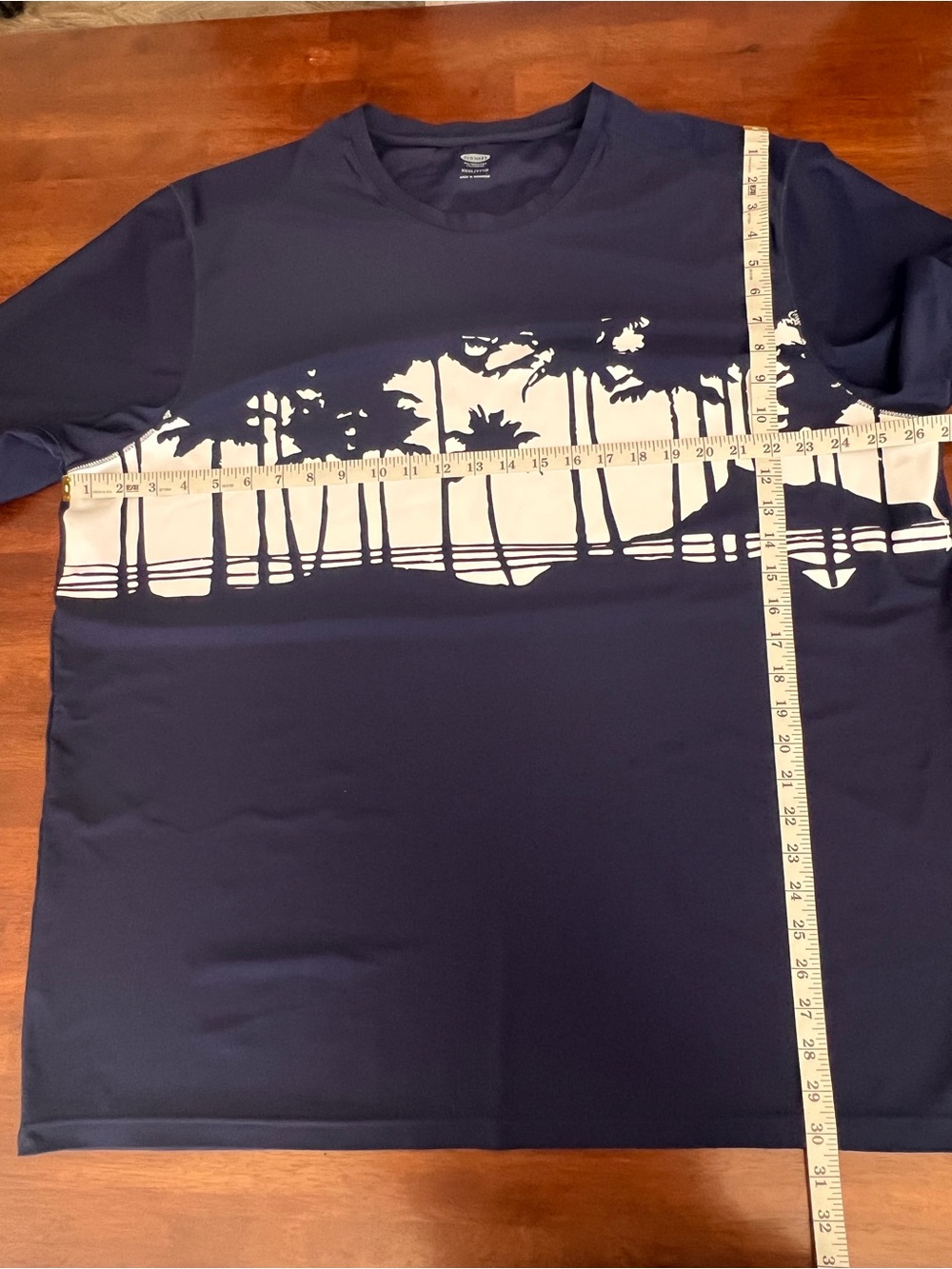 Old Navy Navy and White Palm Stripe Graphic Tee
